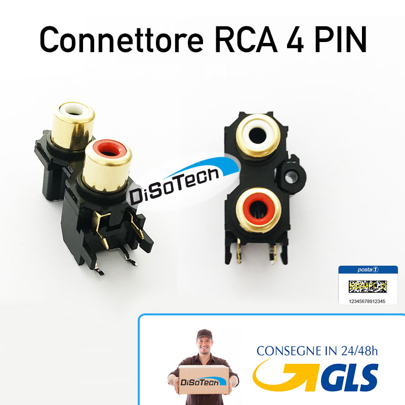 Connettore audio 2 RCA 4 Pin verticale montaggio su PCB