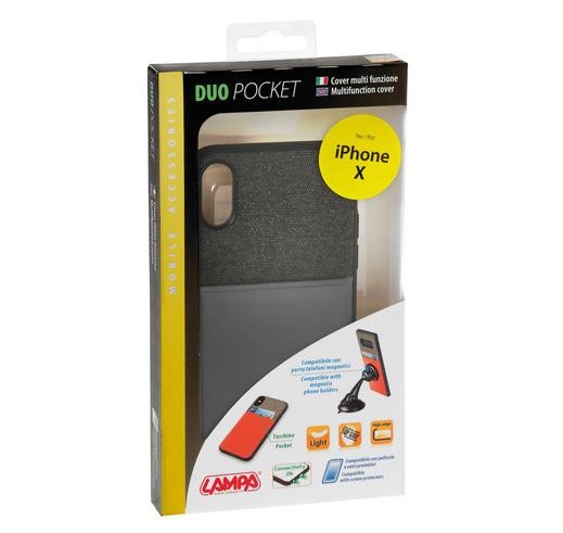Cover Grigio/Nero per iPhone XS e X con magnete posteriore per supporti Lampa