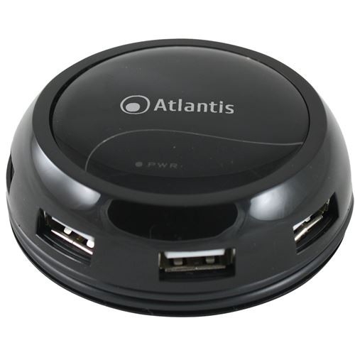 [08233] HUB USB 2.0 7 PORTE + ALIMENTATORE NERO ATLANTIS