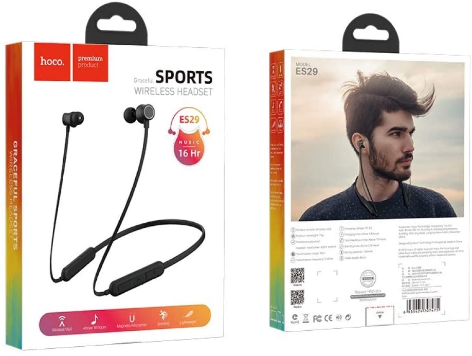 [HOCES29.BK] HOCO Auricolari Bluetooth Sport V5.0 (16h Music/Calls 225h Standby) - Black