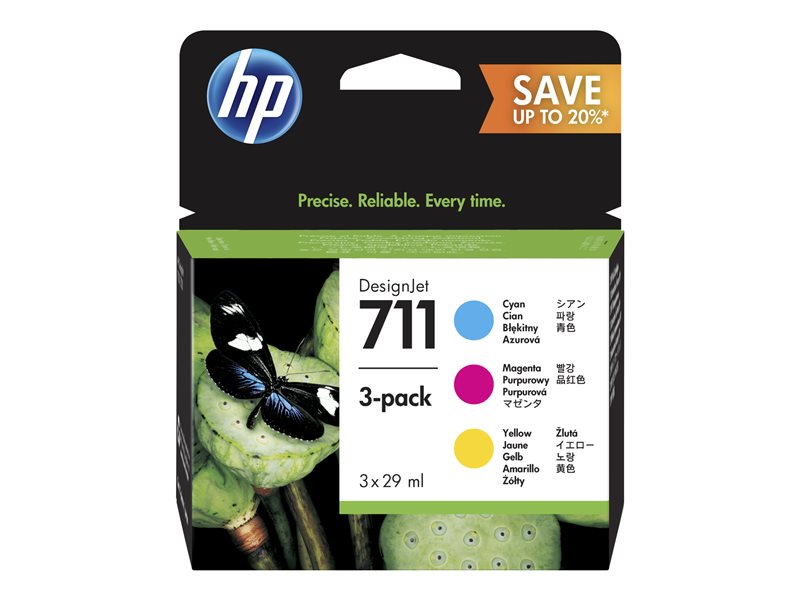 HP 711 P2V32A  Confezione da 3 Cartucce Originali HP Ciano, Magenta, Giallo