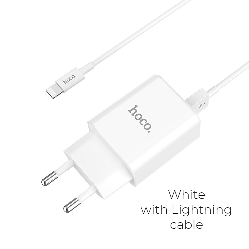HOCO C62A Victoria Caricatore USB 2 Porte con cavo Lightning - Bianco