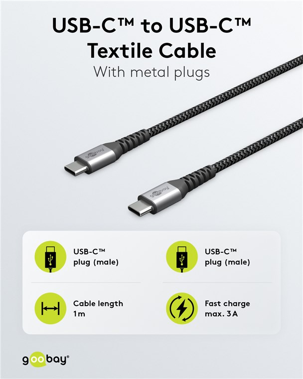 [49302] Cavo Tessile da USB-C a USB-C con Connettori in Metallo - 1m